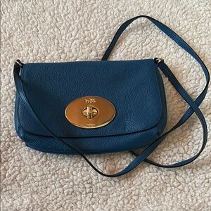 Coach Blue Crossbody Bag with Flap Closure and Gold Hardware